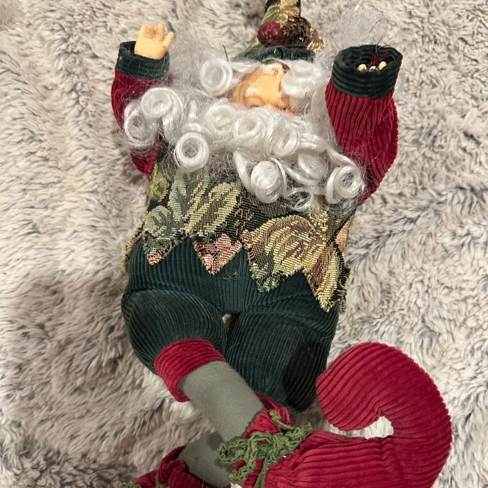Santa Claus‎ Figurine Shelf Sitter Tapestry 15" Red Green Corduroy used